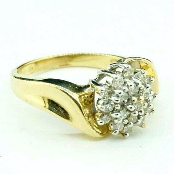 Estate Sale 14k Yellow Gold Diamond Cocktail Flower Ring Size 6.50 0.40 TCW - Picture 1 of 4
